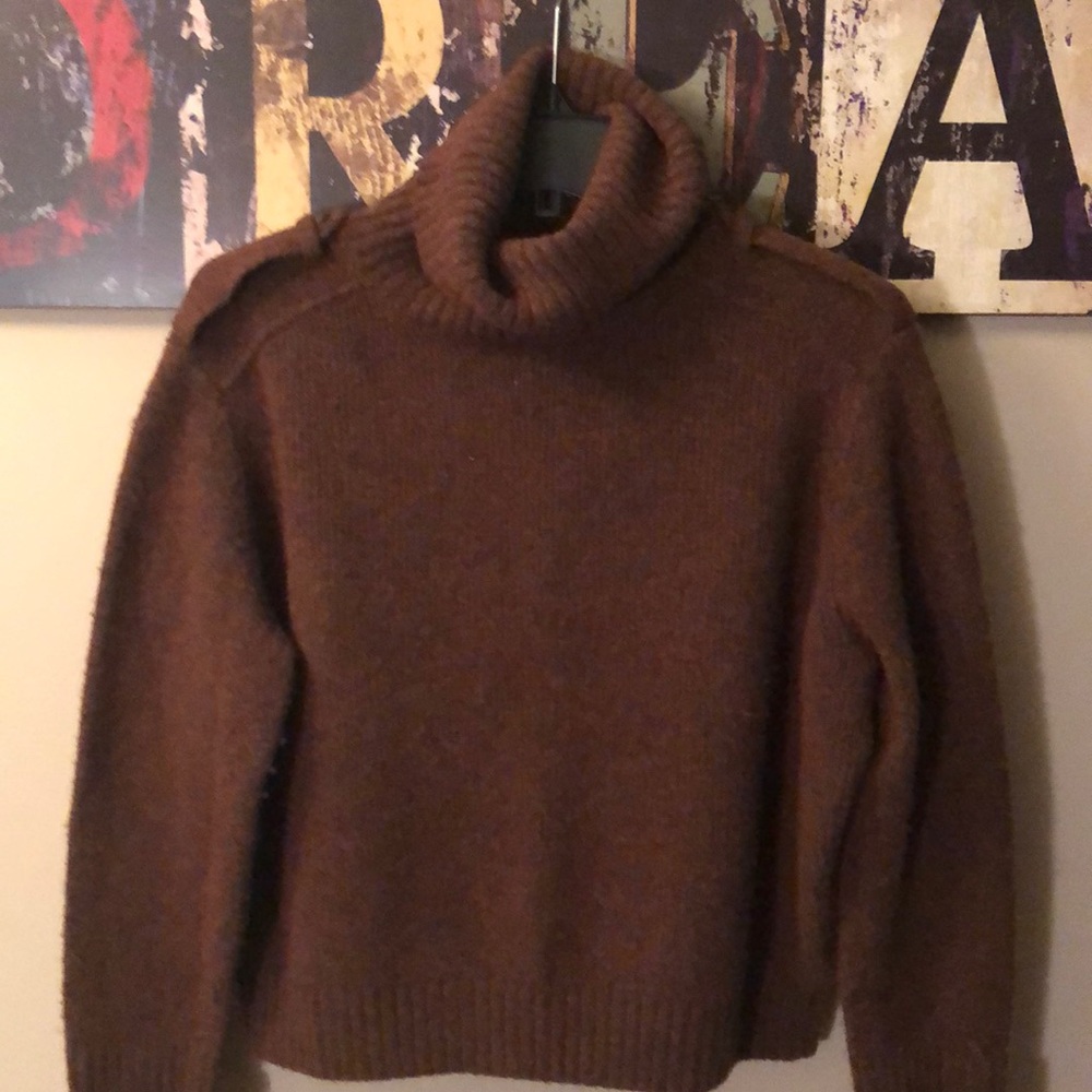 Brown wool turtleneck crop sweater